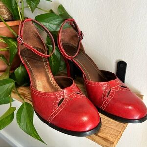 Vintage Red Leather Franco Sarto Stiletto Shoes Size 6